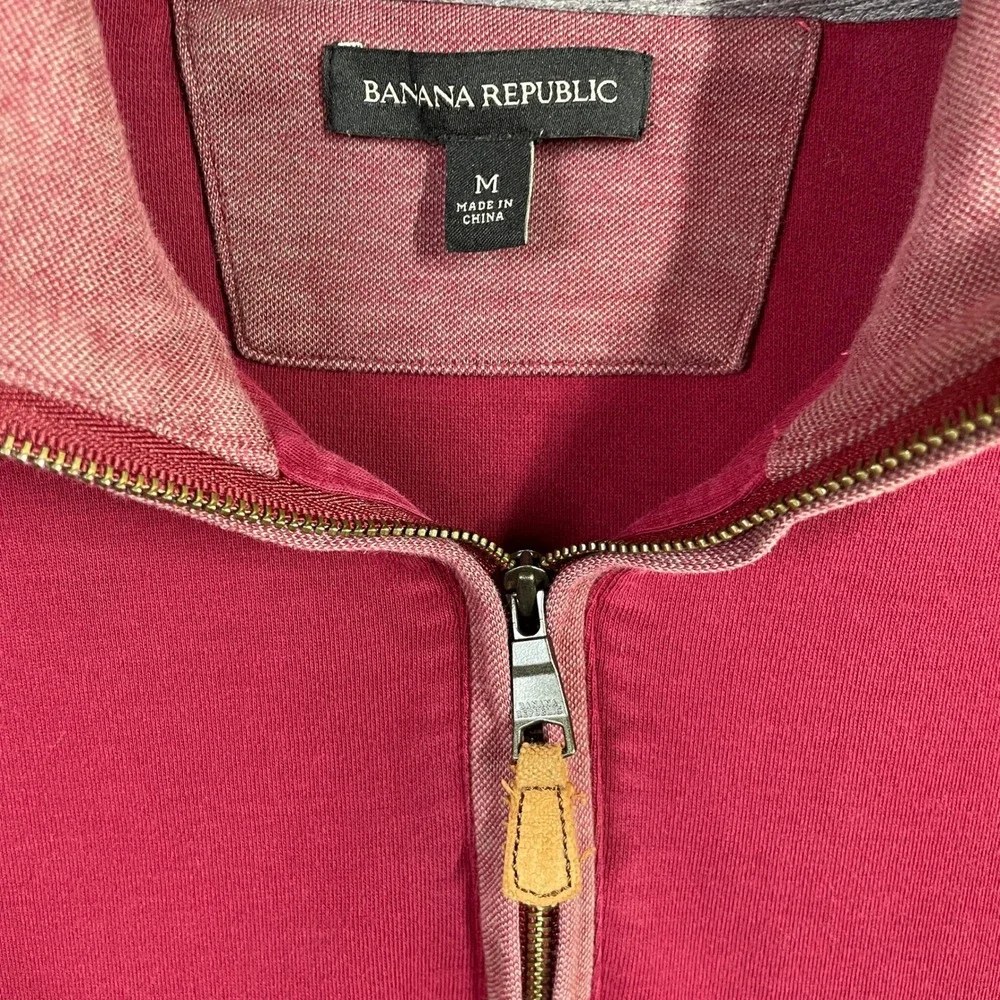 Banana Republic Pullover Sweater Mens M Red Plum 100% Cotton Quarter Zip